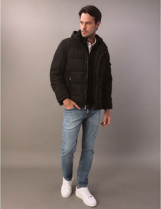 Jaqueta Masculina Matelassê Calvin Klein Com Capuz – Preto GG