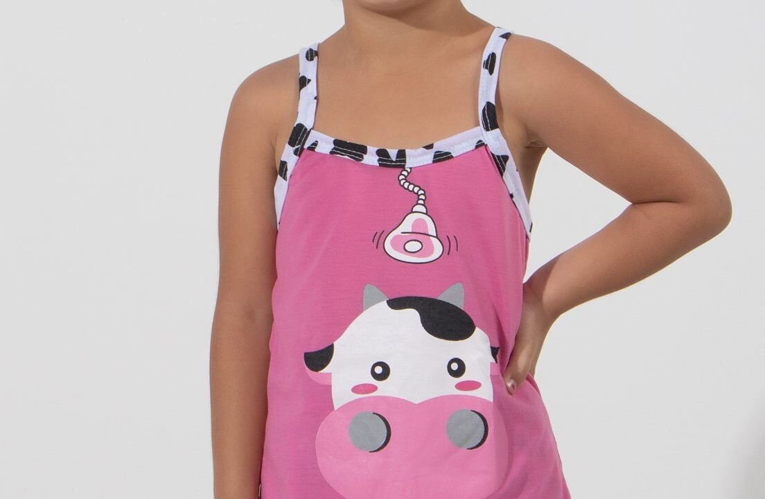Baby Doll 4 Estações Pijama Feminino Curto Estampa Vaquinha Rosa