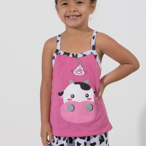 Baby Doll 4 Estações Pijama Feminino Curto Estampa Vaquinha Rosa