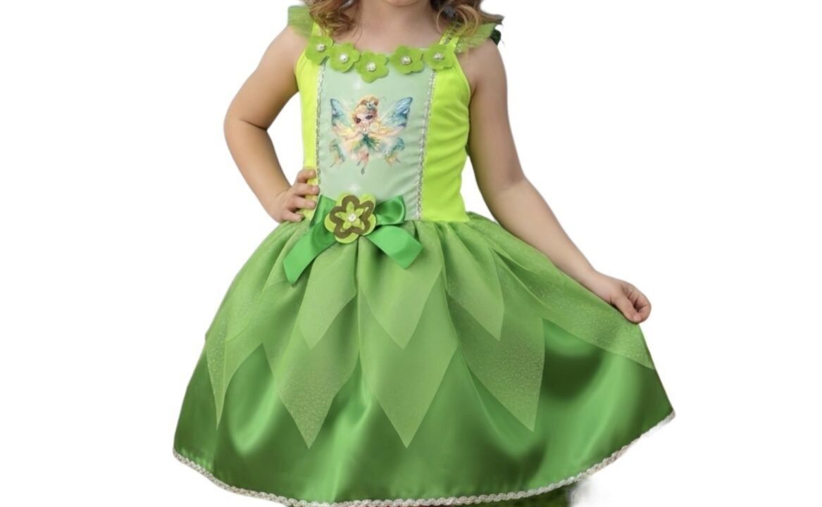 Fantasia Fada Fadinha Verde Carnaval – Vestido Luxo Infantil 4 Cabeças