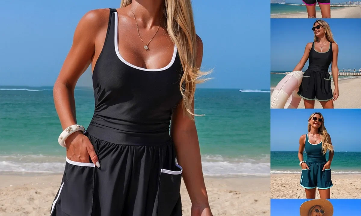 Maiô Preto com Recorte Branco e Bolsos Laterais – Estilo e Praticidade