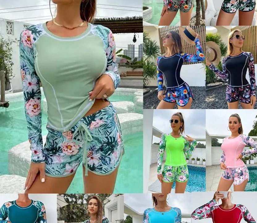 Conjunto Praia Floral com Manga Longa e Shorts – Estilo e Proteção