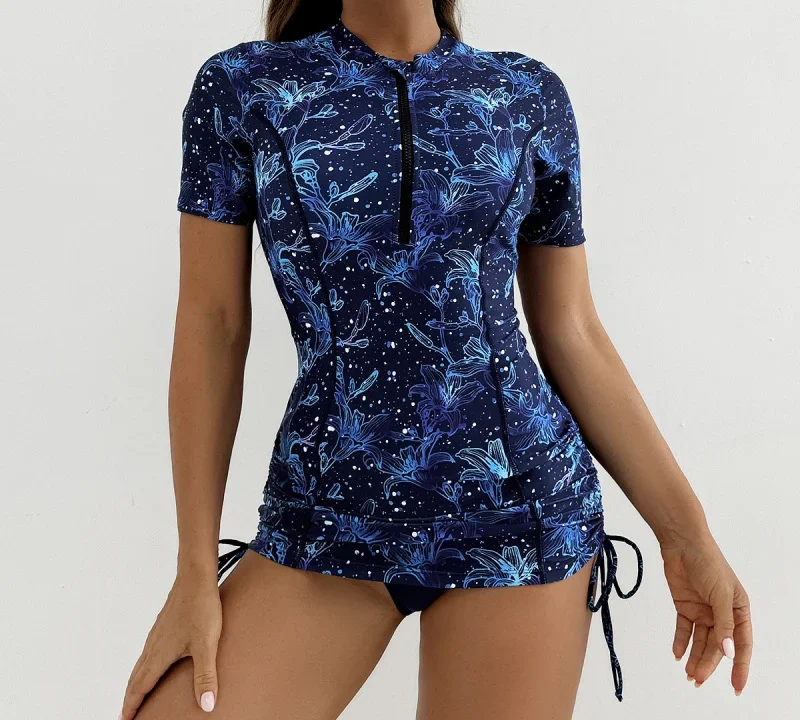 Conjunto Tankini Estampado Feminino com Zíper – Estilo e Conforto para Praia e Piscina