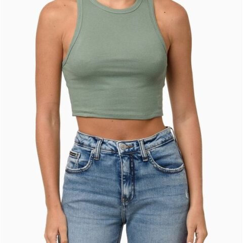 Regata Feminina Cropped Ribana Verde Calvin Klein Jeans – Conforto e Estilo Casual