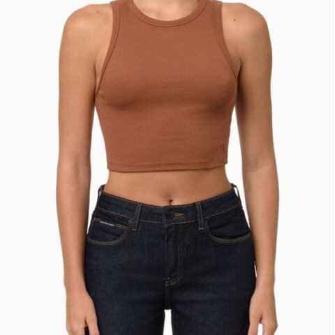 Regata Feminina Cropped Ribana Caqui Médio Calvin Klein Jeans