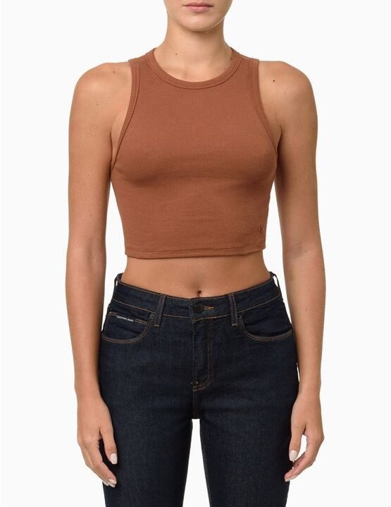 Regata Feminina Cropped Ribana Caqui Médio Calvin Klein Jeans