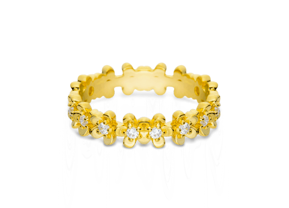 Anel Life Flora Miosótis em Prata 925 com Banho de Ouro Amarelo 18k e Pedras Incolores – Vivara