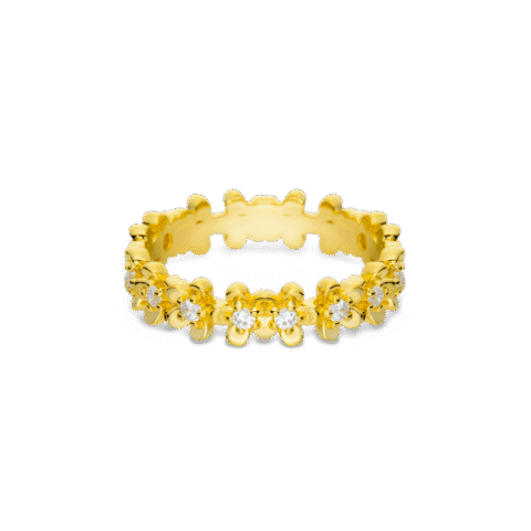 Anel Life Flora Miosótis em Prata 925 com Banho de Ouro Amarelo 18k e Pedras Incolores – Vivara