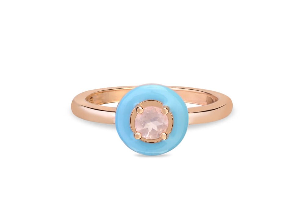 Anel Life Encanto em Liga Rosé com Banho de Ouro Rosé 18k, Quartzo Rosa e Esmalte – Vivara