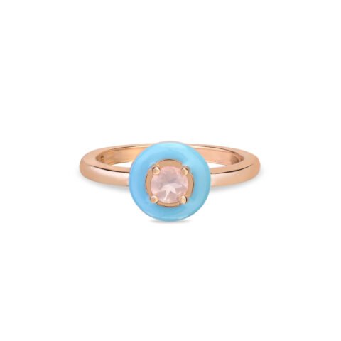 Anel Life Encanto em Liga Rosé com Banho de Ouro Rosé 18k, Quartzo Rosa e Esmalte – Vivara