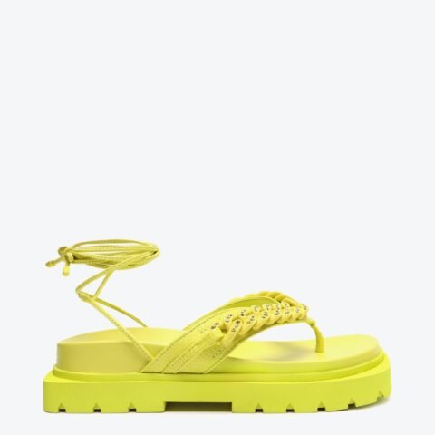 Sandália Papete Flatform Tratorada Couro Verde Neon Schutz