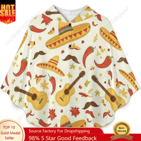 Cozy Flannel Blanket Sweater: Hoodie Oversized com Tema Mexicano para Crianças e Adolescentes