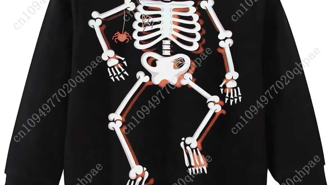 Camiseta Infantil de Halloween com Estampa de Abóbora e Esqueleto – Promoção Imperdível