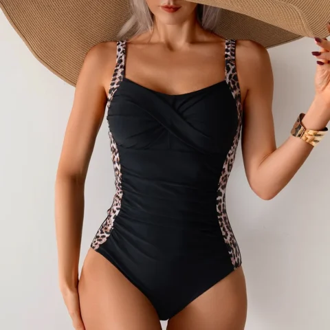 Maiô Feminino 2025 com Torção e Cintura Franzida – Estilo e Conforto em Preto