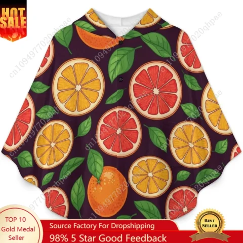 Cozy Flannel Blanket Sweater com Estampa de Fatias de Frutas – Conforto e Estilo para Jovens