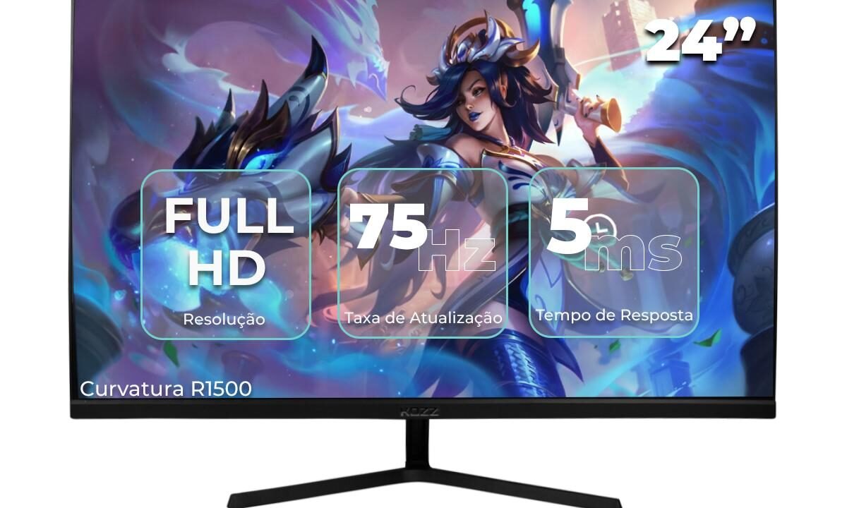 Monitor Gamer 24’’ FHD Curvo R1500 5ms 75Hz Kozz Redução Luz Azul – KZ-M2405C