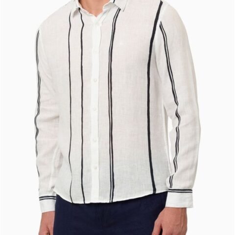Camisa Masculina Listras Linen Branco Calvin Klein Jeans