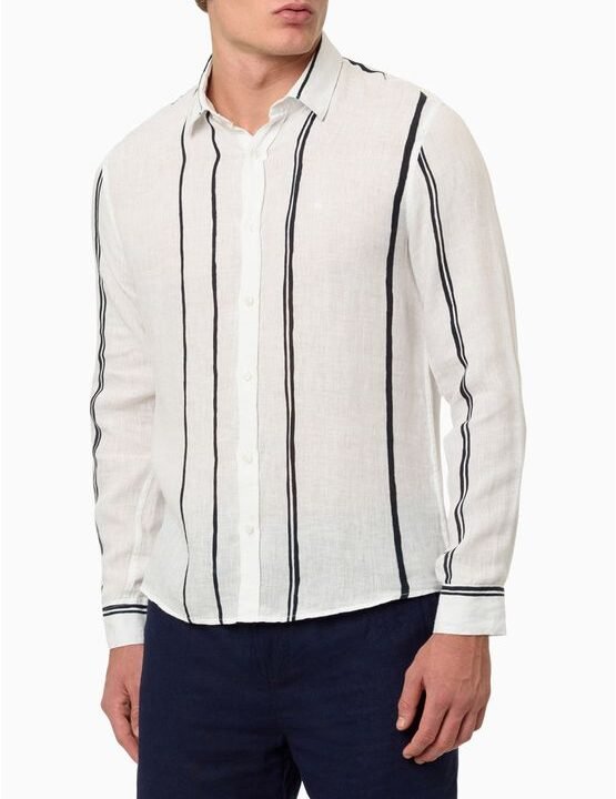 Camisa Masculina Listras Linen Branco Calvin Klein Jeans