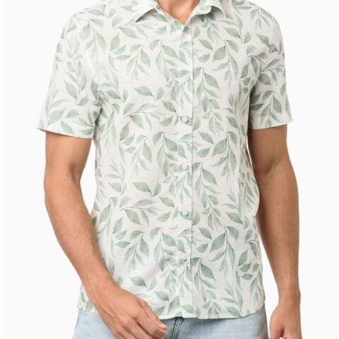 Camisa Masculina Folhagens Aquarela Branco Calvin Klein Jeans