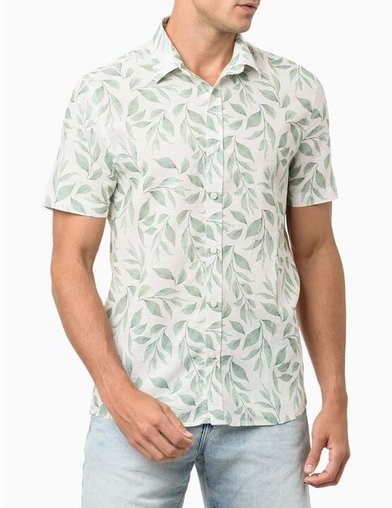 Camisa Masculina Folhagens Aquarela Branco Calvin Klein Jeans