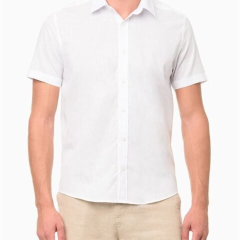 Camisa Masculina Cotton Linen Bordado Branco – Calvin Klein Jeans
