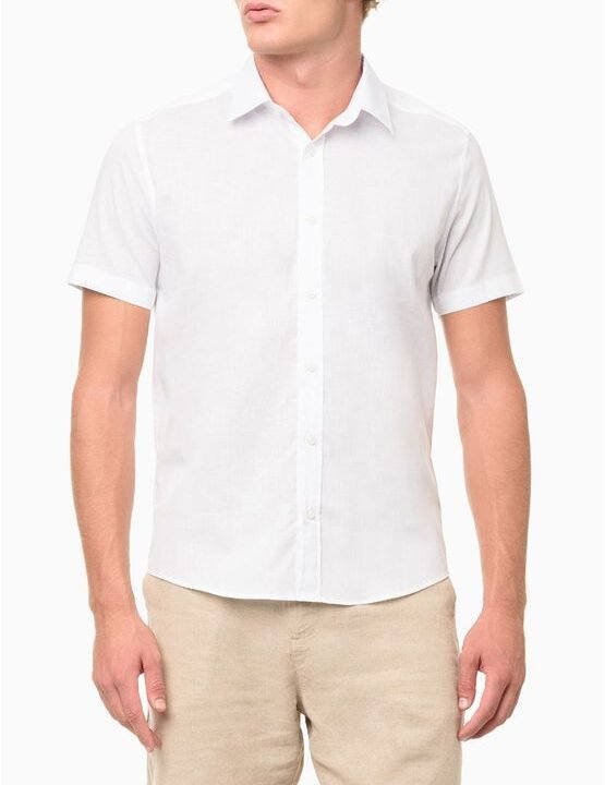 Camisa Masculina Cotton Linen Bordado Branco – Calvin Klein Jeans