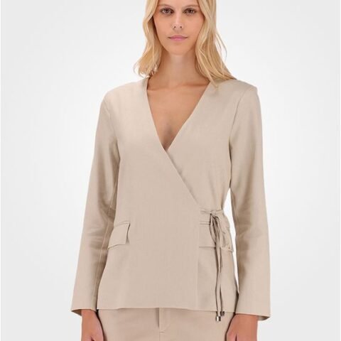 Blazer Feminino Amarração Linho Coenizado Calvin Klein Caqui Claro 40