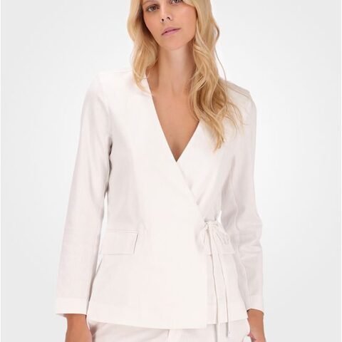 Blazer Feminino Amarração Linho Coenizado Calvin Klein – Branco 2 40