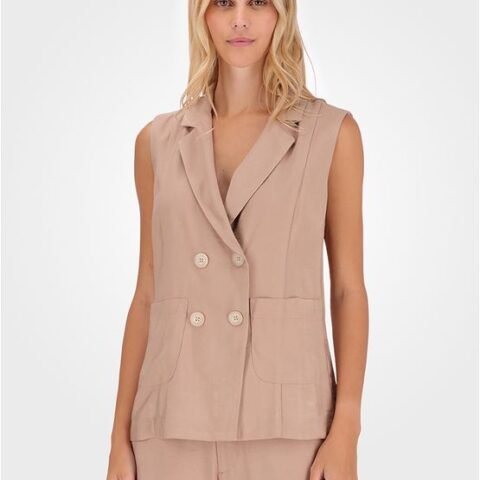Colete Feminino 4 Botões Viscose Sarjada Calvin Klein Caqui Claro 40