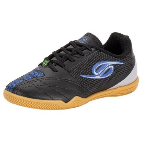 Chuteira Infantil Futsal Iron Dalponte 1069 Preto/Azul – Conforto e Segurança para os Pequenos Craques