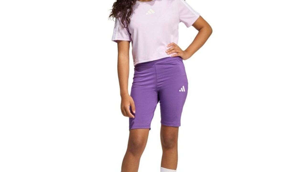 Conjunto Infantil Camiseta Train 3 Listras Essentials adidas Sportswear Roxo
