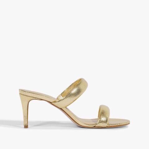 Sandália Mule Salto Médio Couro Tiras Dourada | Schutz: Elegância e Versatilidade