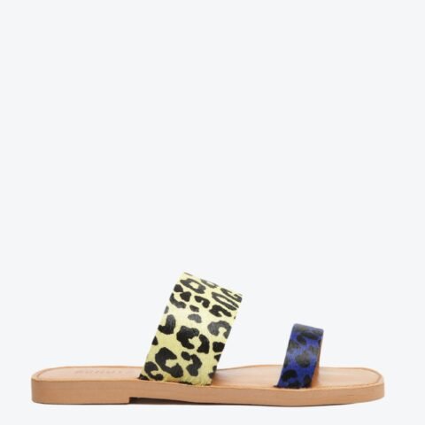 Sandália Rasteira Slide Couro Bicolor Animal Print | Schutz