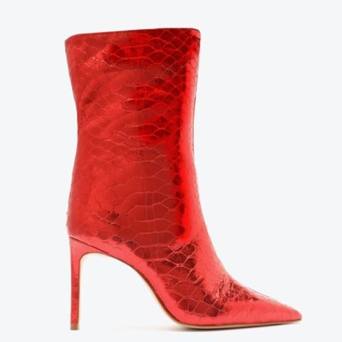 Bota Mary Cano Curto Couro Metalizada Vermelha | Schutz
