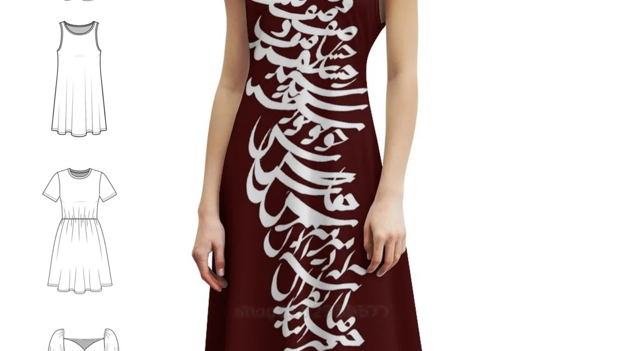 Vestido Vintage Iraniano com Poema em Farsi – Estilo Boêmio para Mulheres