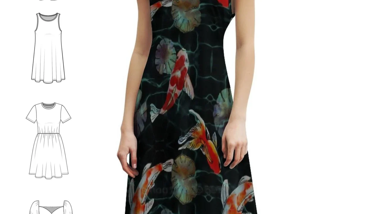 Vestido Black Koi Fish Greenery: Elegância e Desconto de 50% no Aliexpress