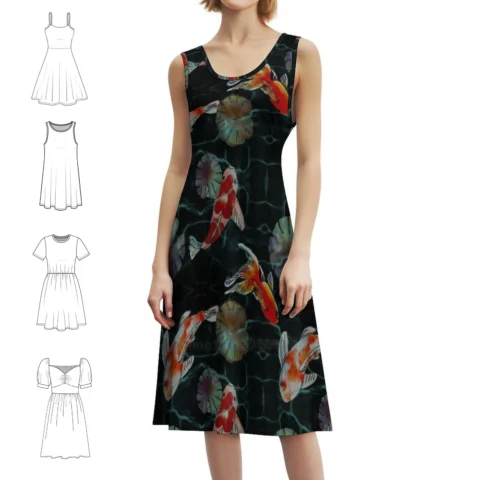 Vestido Black Koi Fish Greenery: Elegância e Desconto de 50% no Aliexpress