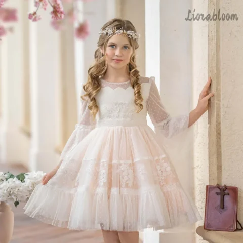 Vestido Champagne Pink Flower Girl para Casamento – Elegância e Conforto para sua Pequena