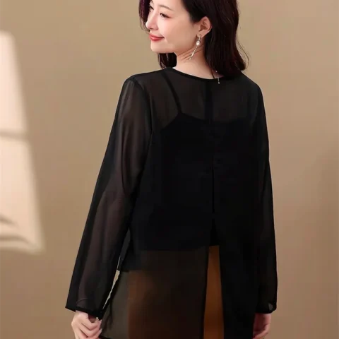 Blusa Feminina Transparente Plus Size – Proteção Solar e Conforto