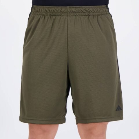 Bermuda Adidas 3 Listras Verde Musgo e Cinza – Conforto e Praticidade para Seu Treino