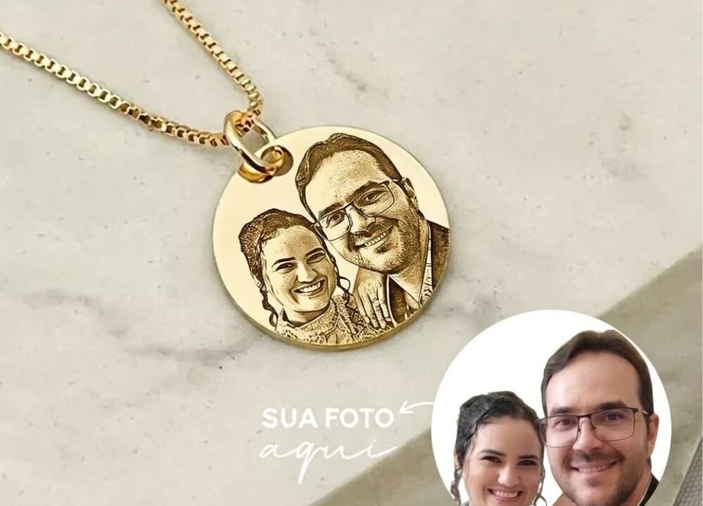 Colar Personalizado com Nome e Foto Banhado a Ouro 18k (Tamanho G) – Alianças Imperiais