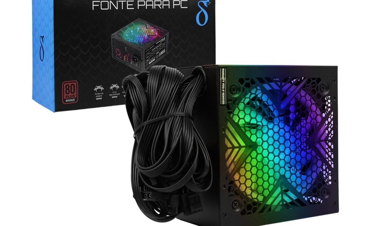 Fonte 750W Aitek 80 Plus Bronze com Cooler RGB para PC Gamer