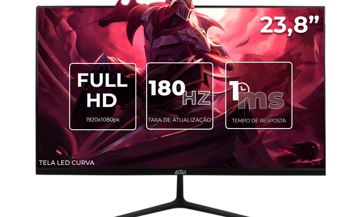 Monitor Gamer Curvo 23,8” Aitek IPS Full HD 180Hz 1ms HDMI DisplayPort com Áudio Embutido – DELTA-M2412AC