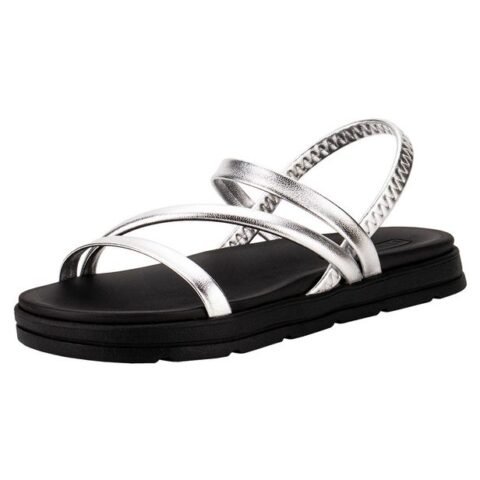 Sandália Feminina Flat Moleca 5490104 Preto/Prata 34 – Conforto e Estilo para o Dia a Dia