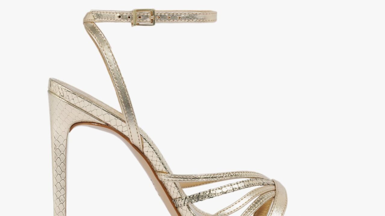 Sandália Salto Alto Tiras Metalizada Dourada | Schutz: Glamour e Conforto para suas Festas