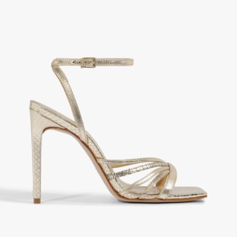 Sandália Salto Alto Tiras Metalizada Dourada | Schutz: Glamour e Conforto para suas Festas