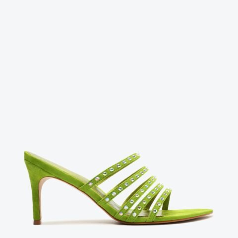 Tamanco Tiras Brilho Camurça Verde Schutz – Estilo e Conforto para seus Looks