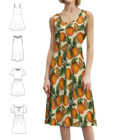 Vestido Casual Feminino com Estampa de Laranja – Estilo Preppy e Conforto