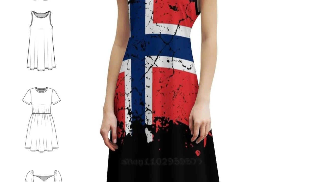 Vestido Elegante Feminino com Bandeira da Noruega – Opções Curtas, Longas e Sem Manga