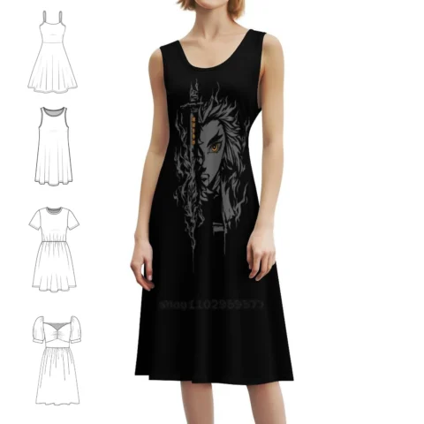 Vestido Flame Hashira Vintage Bohemian – Opções com Manga Bufante ou Sem Manga